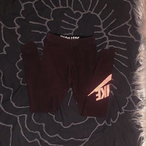maroon nike logo leggings size xs
